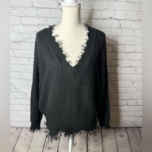Main strip black deconstructed fringe sweater size small